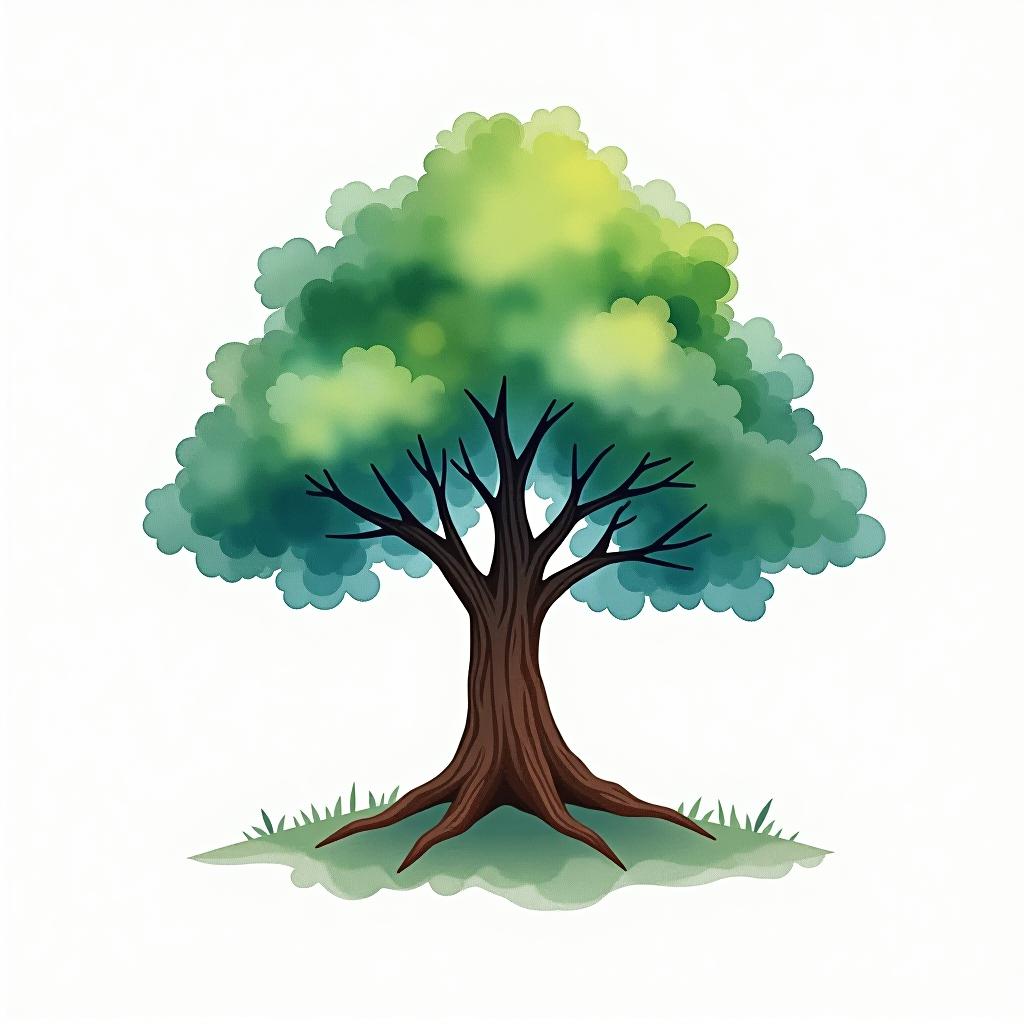  design a logo, watercolor style, logo of a tree, green and blue