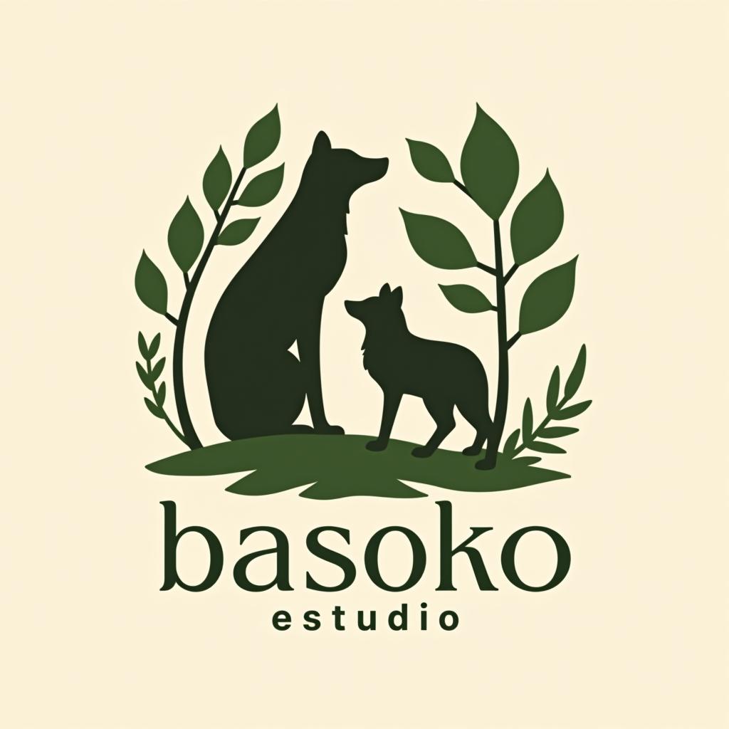  design a logo, lobos y naturaleza bosques , with the text 'basoko estudio'.