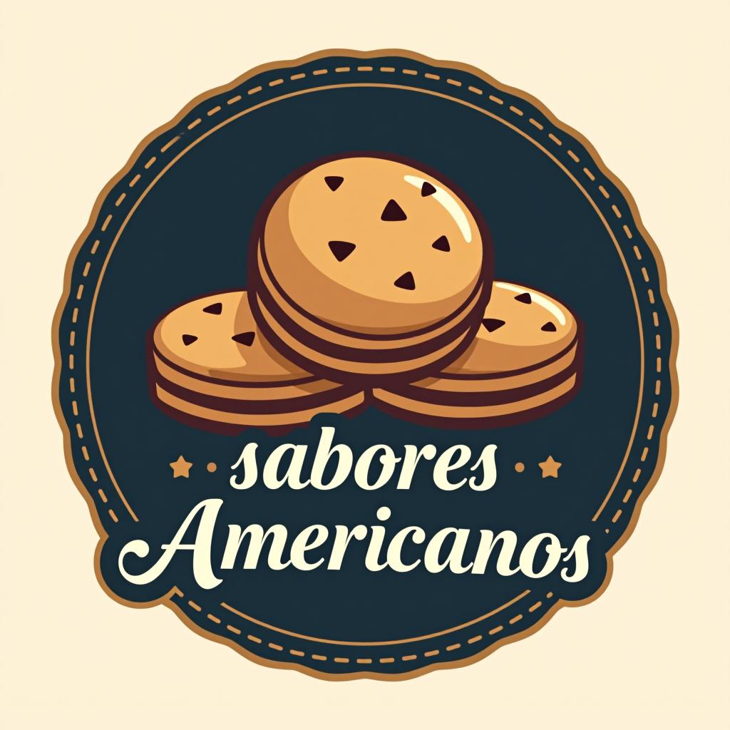  design a logo, debe tener galletas , with the text 'sabores americanos'.