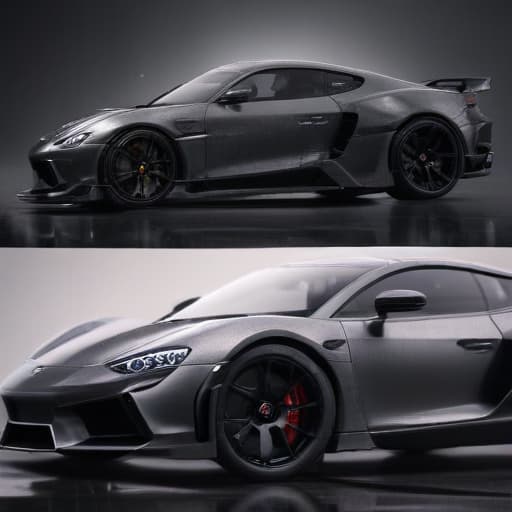 A high-end sports car with a sleek black finish and shiny silver accents hyperrealistic, full body, detailed clothing, highly detailed, cinematic lighting, stunningly beautiful, intricate, sharp focus, f/1. 8, 85mm, (centered image composition), (professionally color graded), ((bright soft diffused light)), volumetric fog, trending on instagram, trending on tumblr, HDR 4K, 8K