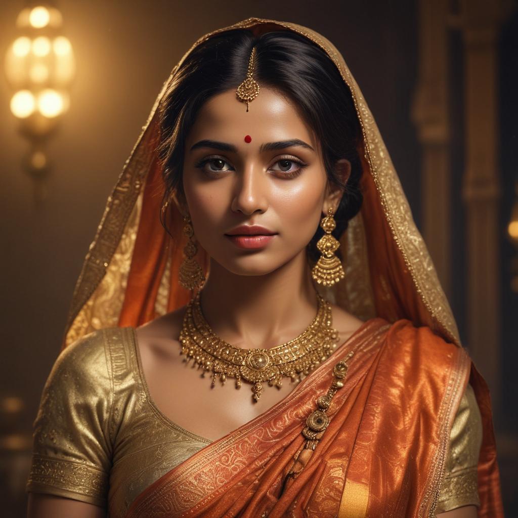 ((masterpiece)),(((best quality))), 8k, high detailed, ultra detailed, exotic Indian woman kiss, vibrant sari, golden bangles, bindi on forehead, moonlit night backdrop hyperrealistic, full body, detailed clothing, highly detailed, cinematic lighting, stunningly beautiful, intricate, sharp focus, f/1. 8, 85mm, (centered image composition), (professionally color graded), ((bright soft diffused light)), volumetric fog, trending on instagram, trending on tumblr, HDR 4K, 8K