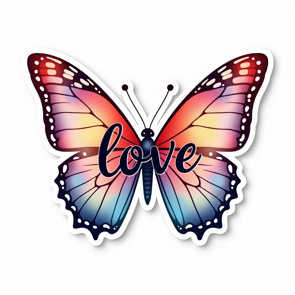  design a logo, custom sticker design on an isolated white background decorated by watercolor butterfly, with the text ‘love’