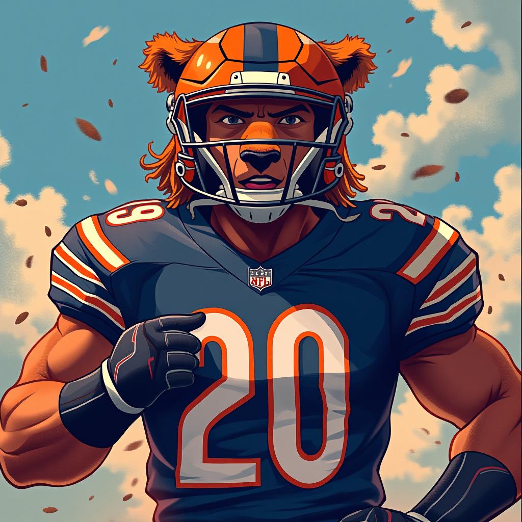  chicago bears player, anime artwork, anime style, key visual, vibrant, studio anime, highly detailed