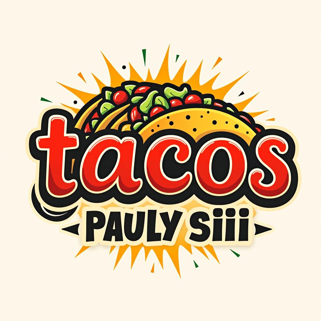  design a logo, excitement mexican , with the text 'tacos pauly siiiii'.