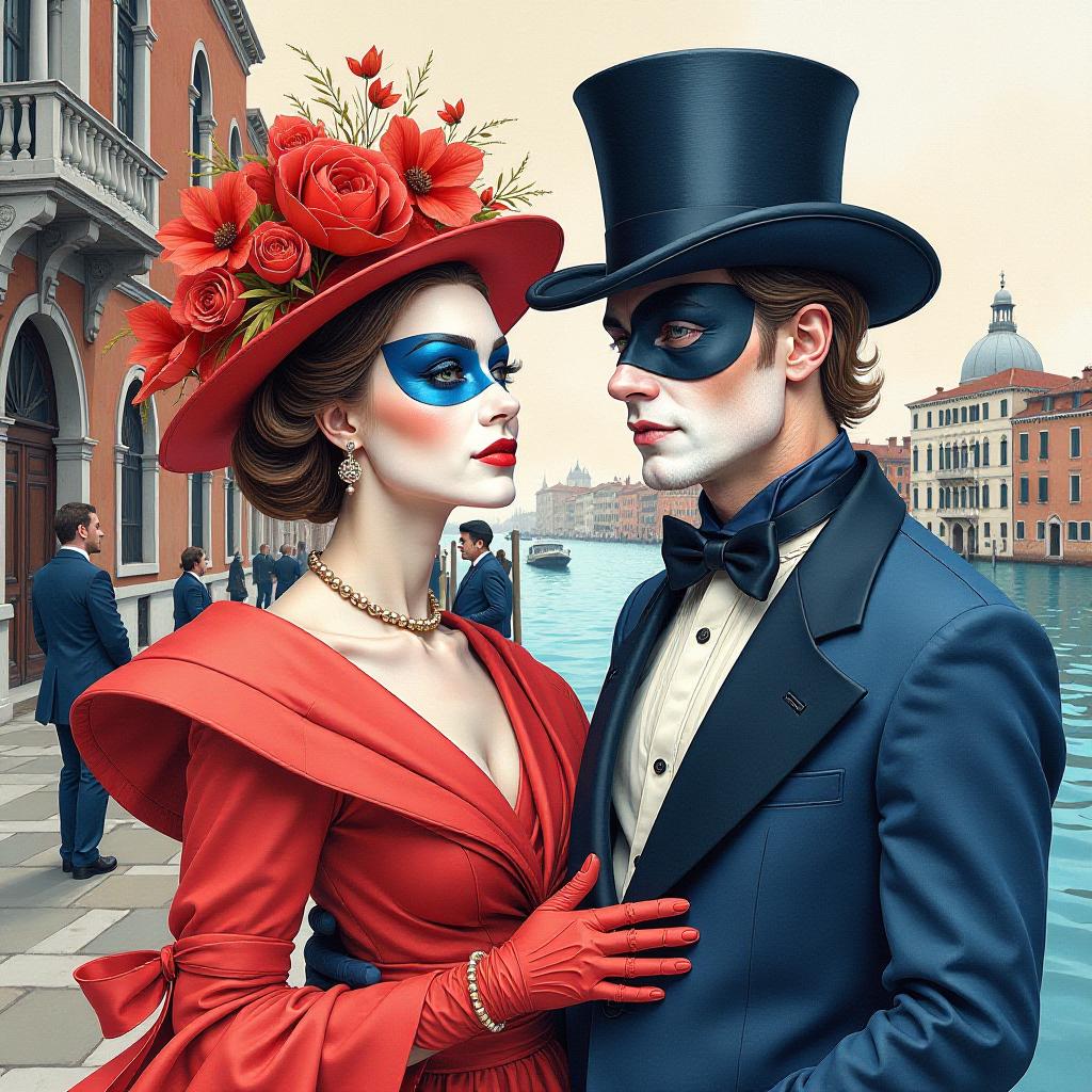  cubist artwork a masterpiece. painting. painting watercolour. carnival in venice. ladies and gentlemen in masks and carnival costumes. watercolour style by sergey andriyaki. high quality. high detail. high definition and resolution. . geometric shapes, abstract, innovative, revolutionary