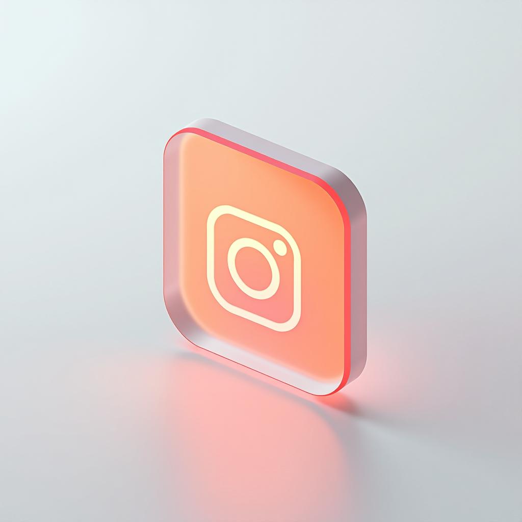  {[instagram]} small icon, peach gradient, white background, frosted glass, transparent sense of science and technology, ultra minimalist appearance, bright color, studio lighting, peach and white background, industrial design, a wealth of details, ultra high definition, dribble, pinterest, ray tracing, isometric view, blender, c4d, oc renderer seed 3062166470 v 6.0 style raw, [[side view]] glowing from the inside