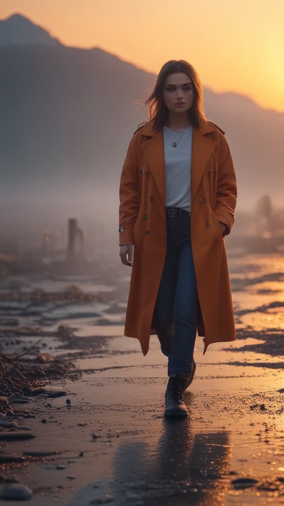 Beautiful sunset hyperrealistic, full body, detailed clothing, highly detailed, cinematic lighting, stunningly beautiful, intricate, sharp focus, f/1. 8, 85mm, (centered image composition), (professionally color graded), ((bright soft diffused light)), volumetric fog, trending on instagram, trending on tumblr, HDR 4K, 8K