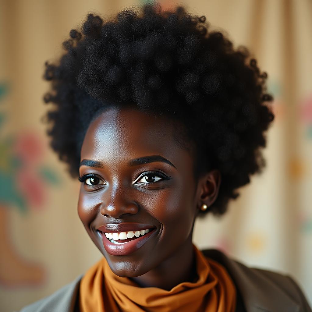  an american woman with an afro hairstyle from the last century.