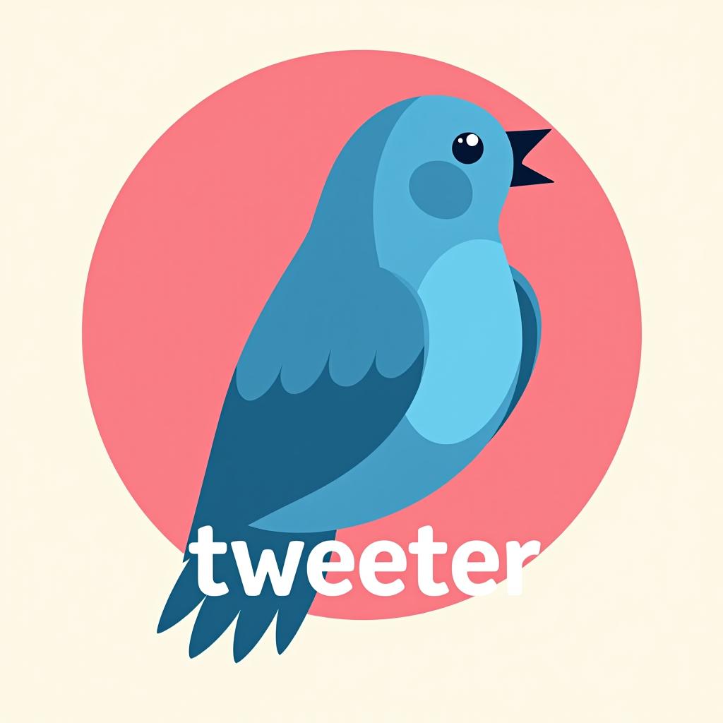  design a logo un oiseau bleu qui chante, arrière plan couleur rose, with the text 'tweeter'.