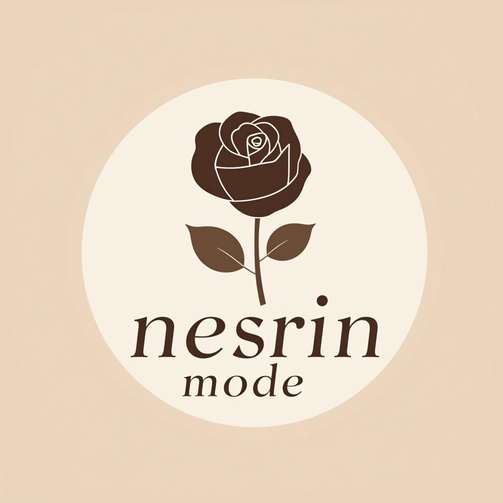  design a logo, erstelle mir ein logo für ein kleider laden elegant beige und weiss mit dem namen und eine rose als silhouette , with the text 'nesrin mode '.