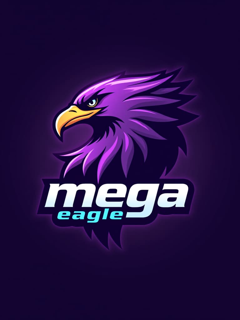  design a logo un aigle royal qui crie, couleur violet, with the text 'mega eagle esports '.