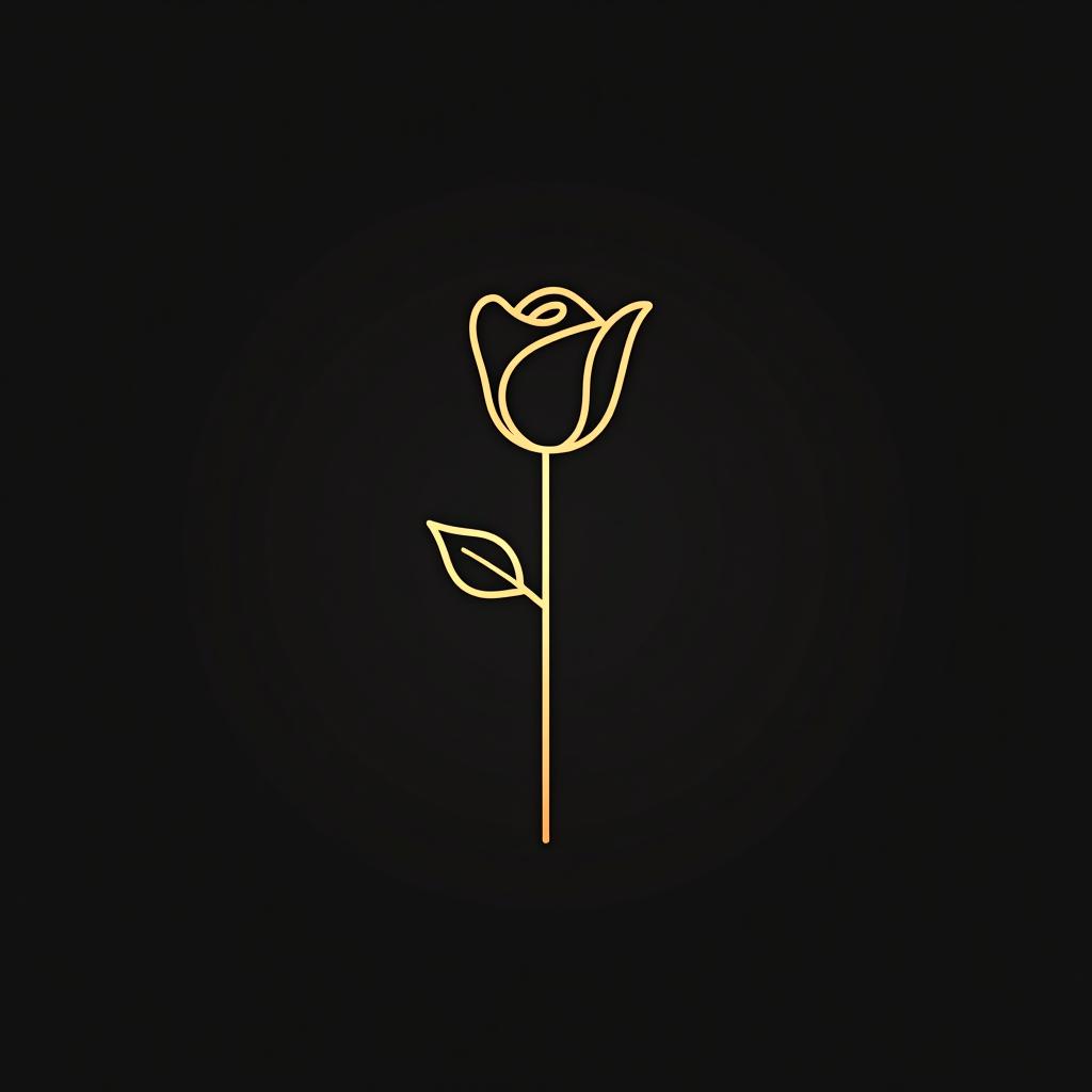  design a logo, minimal line logo of a rose, vector, gold lines and black background