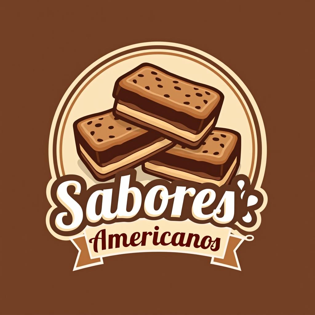  design a logo, debe tener galletas y brownies, with the text 'sabores americanos'.