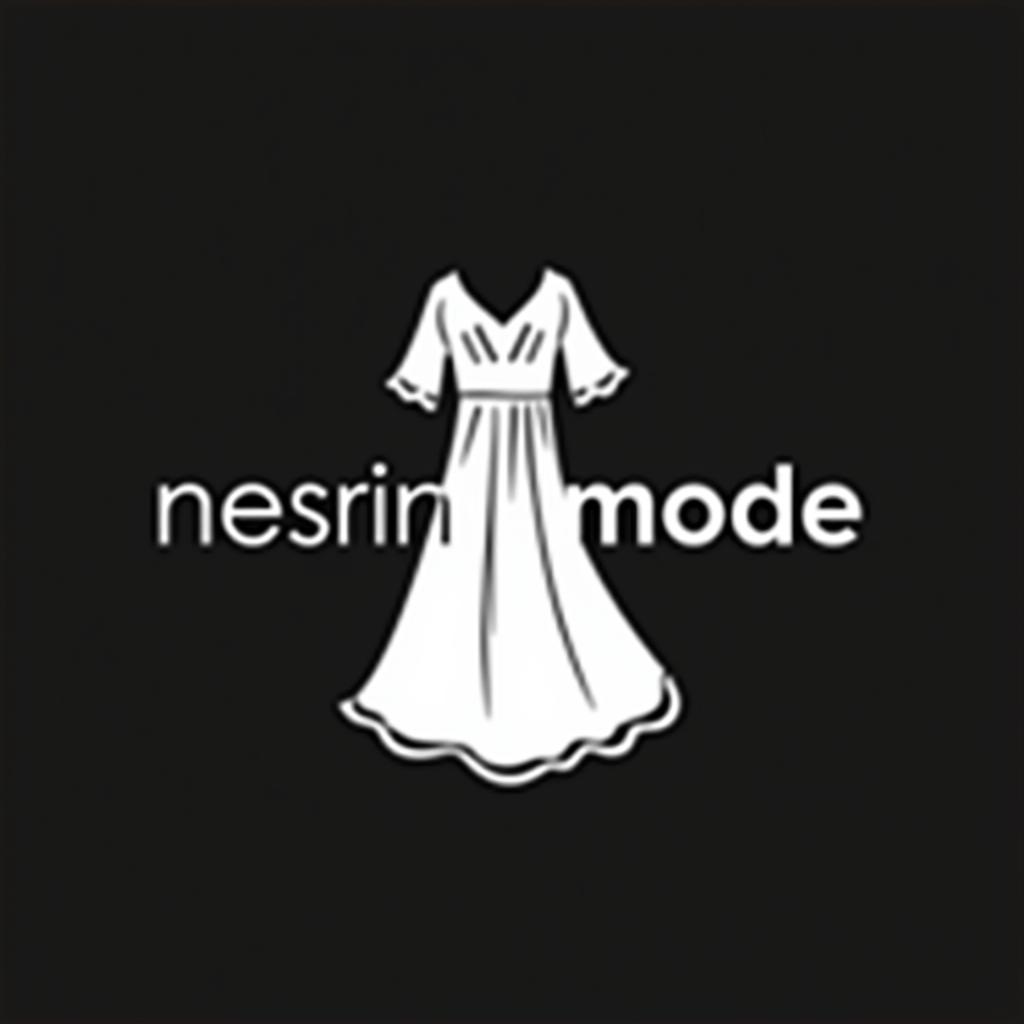  design a logo, nesrin mode hintergrund schwarz schrift weiß neben ein gezeichnetes kleid , with the text 'nesrin mode '.