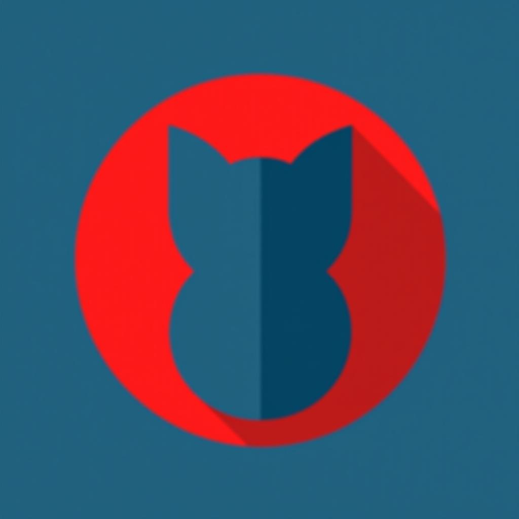  design a logo, logo minimaliste d'un chat, fond bleu et rouge