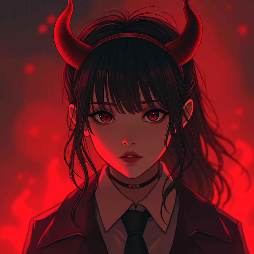  detailed shot of a girl wearing a devil horns headband, standing in a fiery background, vibrant red tones, sharp focus, high quality, high details, hd, perfect composition, 4k epic detailed, highly detailed, sharp focus, high resolution