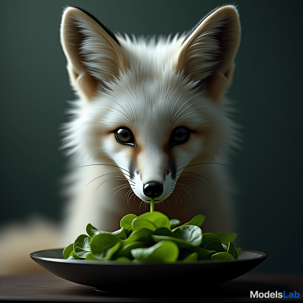  an elegant platinum fox eating spinach hyperrealistic, full body, detailed clothing, highly detailed, cinematic lighting, stunningly beautiful, intricate, sharp focus, f/1. 8, 85mm, (centered image composition), (professionally color graded), ((bright soft diffused light)), volumetric fog, trending on instagram, trending on tumblr, HDR 4K, 8K