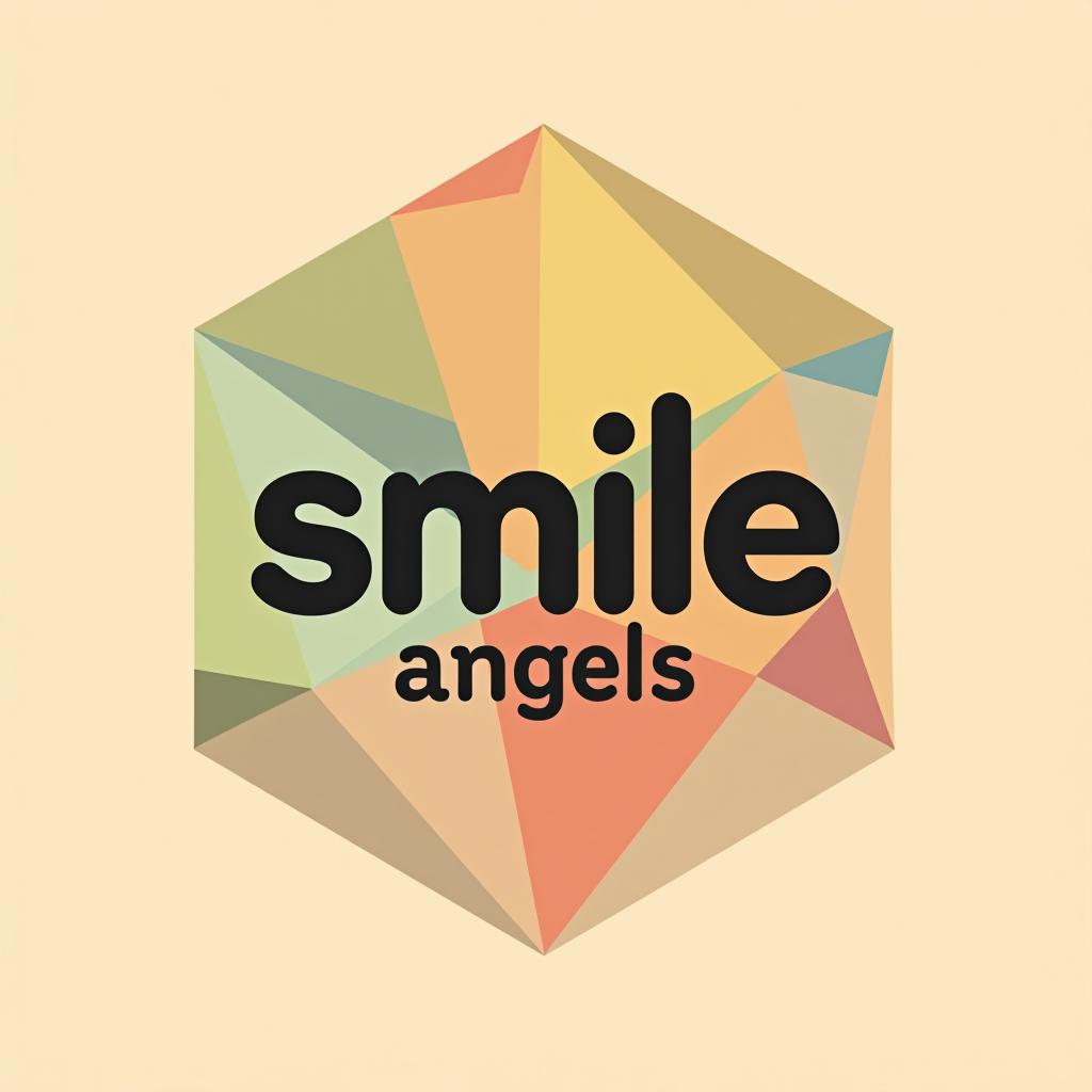  design a logo, in a geometric style. 水彩スタイル、ロゴ、海、青緑色、、白背景。, with the text 'smile angels'.