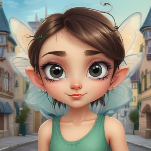 A fairy with one eye in Cartoon style with City background