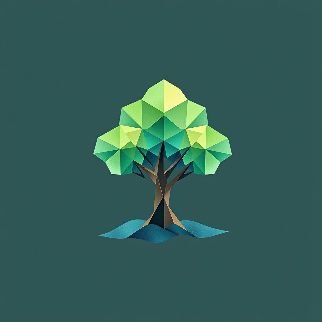  design a logo, in a origami style. watercolor style, logo of a tree, green and blue