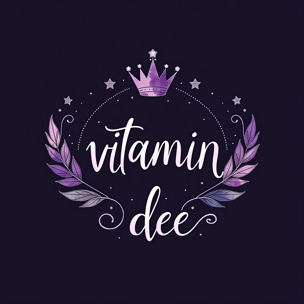  design a logo, in a watercolor style. princess black and purple spiritual, with the text 'vitamin dee'.