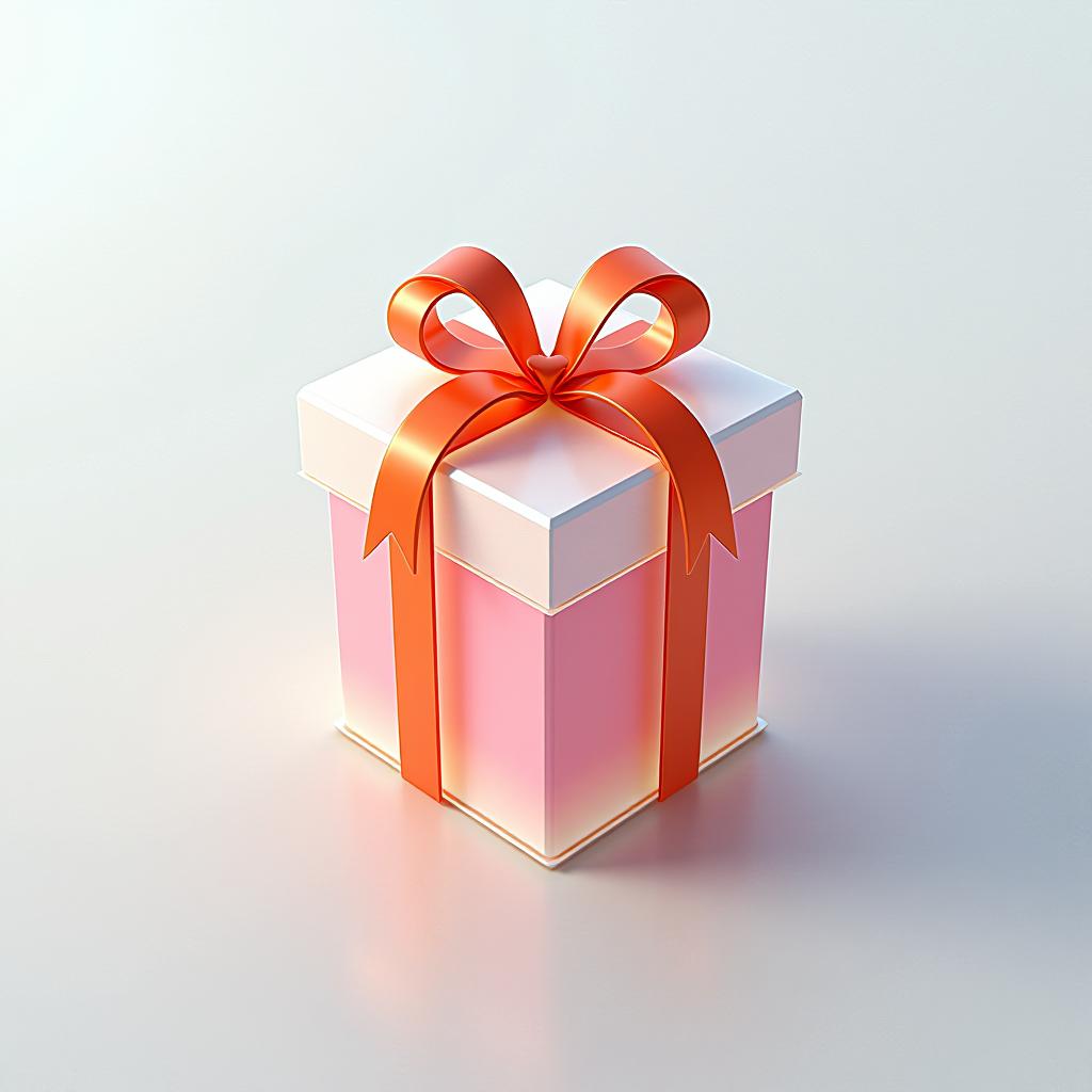  [gift package] icon, peach gradient, white background, frosted glass, transparent sense of science and technology, ultra minimalist appearance, bright color, studio lighting, peach and white background, industrial design, a wealth of details, ultra high definition, dribble, pinterest, ray tracing, isometric view, blender, c4d, oc renderer seed 3062166470 v 6.0 style raw