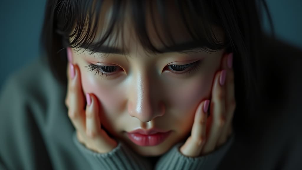  korean woman sad and crying with tears in her eyes due to distress