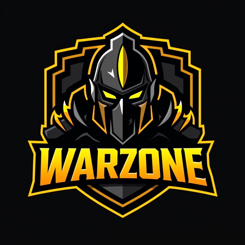  design a logo, esports logo, warrior theme, with text ‘warzone’, black and yellow color