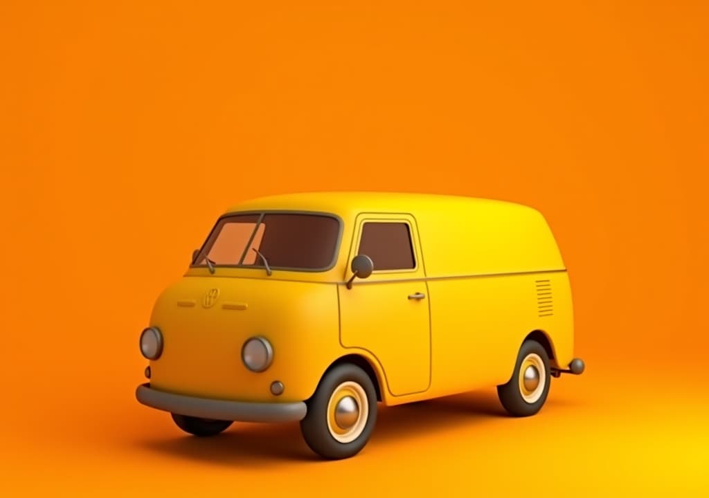  a yellow van on a orange background