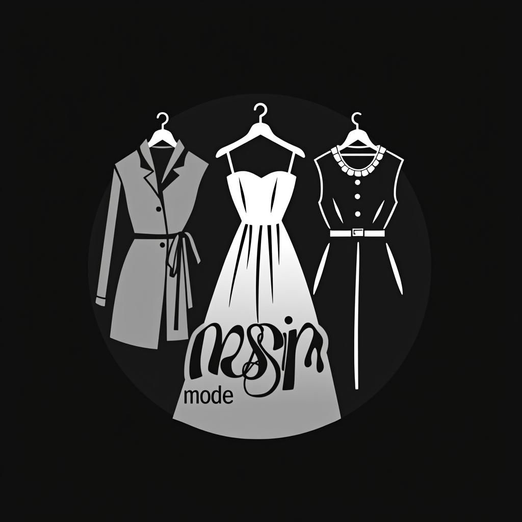  design a logo, n m logo nesrin mode mit kleidern schwarz weiß , with the text 'nesrin mode '.