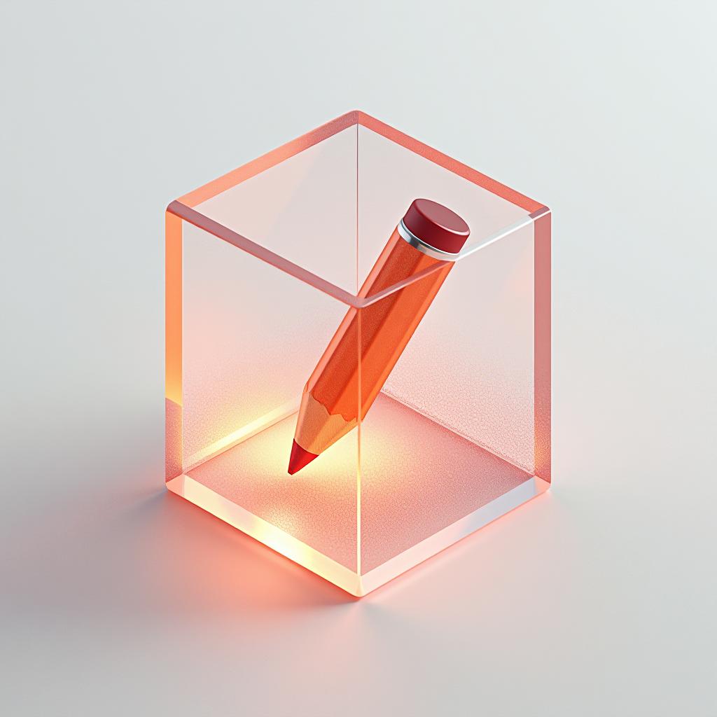  [small pencil inside the icon] icon, peach gradient, white background, frosted glass, transparent sense of science and technology, ultra minimalist appearance, bright color, studio lighting, peach and white background, industrial design, a wealth of details, ultra high definition, dribble, pinterest, ray tracing, isometric view, blender, c4d, oc renderer seed 3062166470 v 6.0 style raw, [[profile view]]