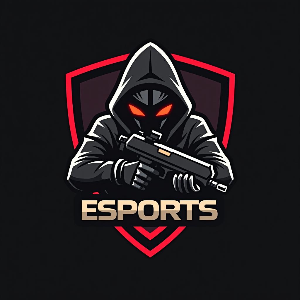  design a logo, esports logo, guns theme, black and red color