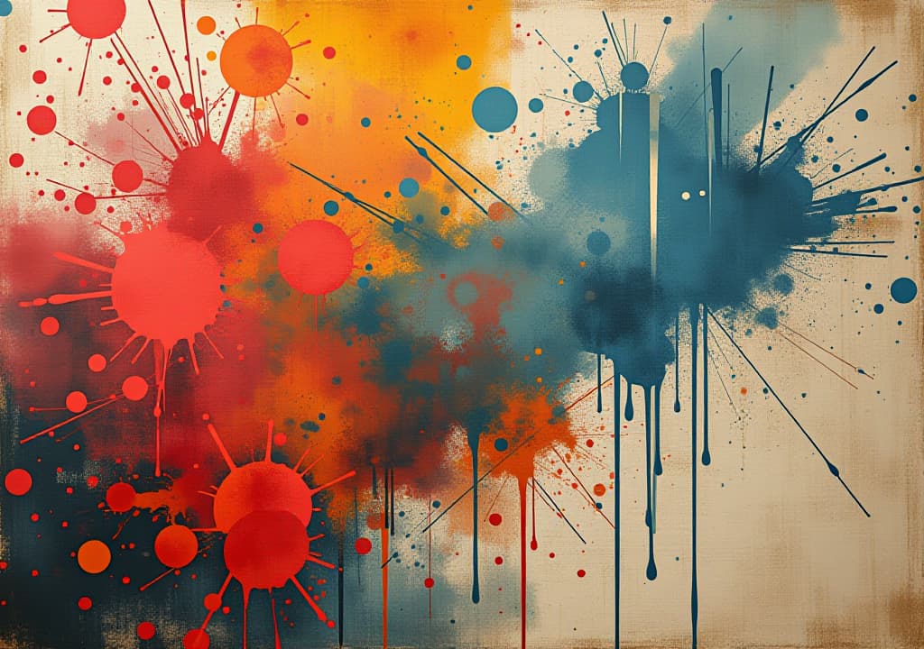  a chaotic pattern of paint spots on a textured canvas is stylized in an abstract grunge background graphic