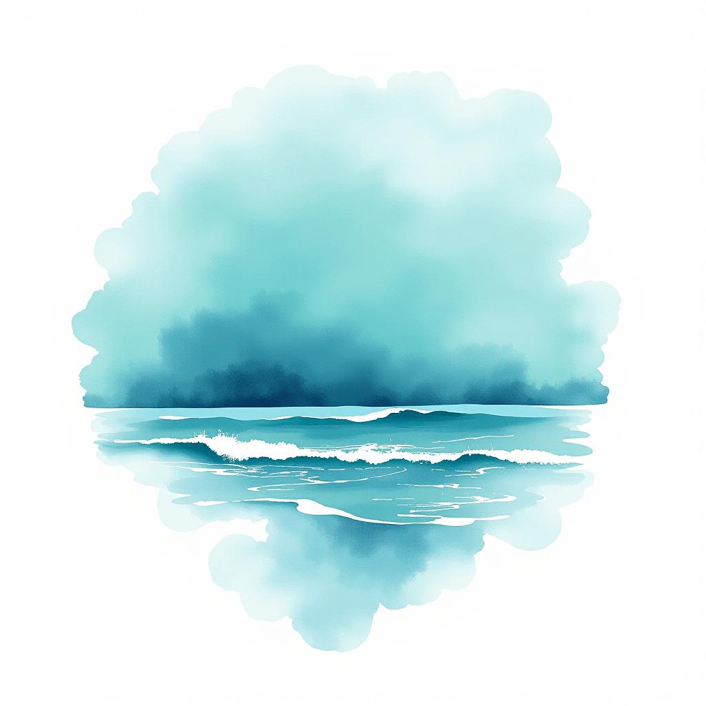  logo, watercolor style, logo, sea, blue teal colors, white background