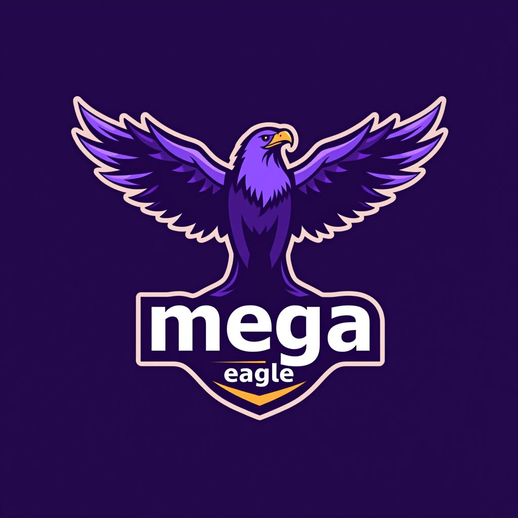  design a logo un aigle royal qui crie, couleur violet, with the text 'mega eagle esports '.