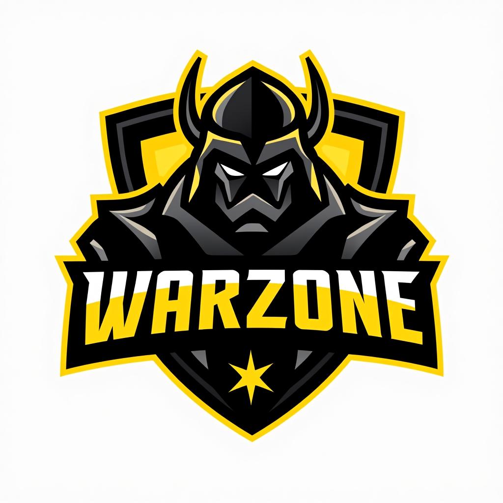  design a logo, esports logo, warrior theme, with text ‘warzone’, black and yellow color