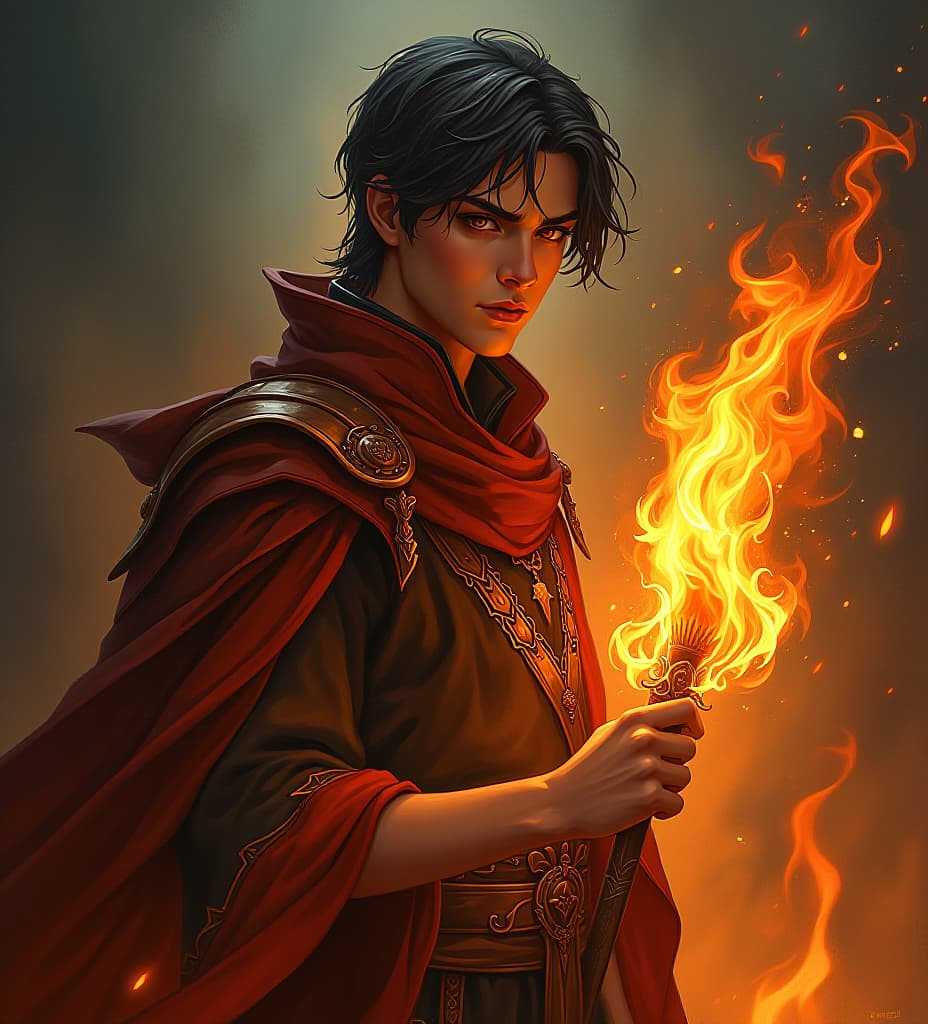  fire wizard, young male, dark fantasy, oil painting, art on pinterest