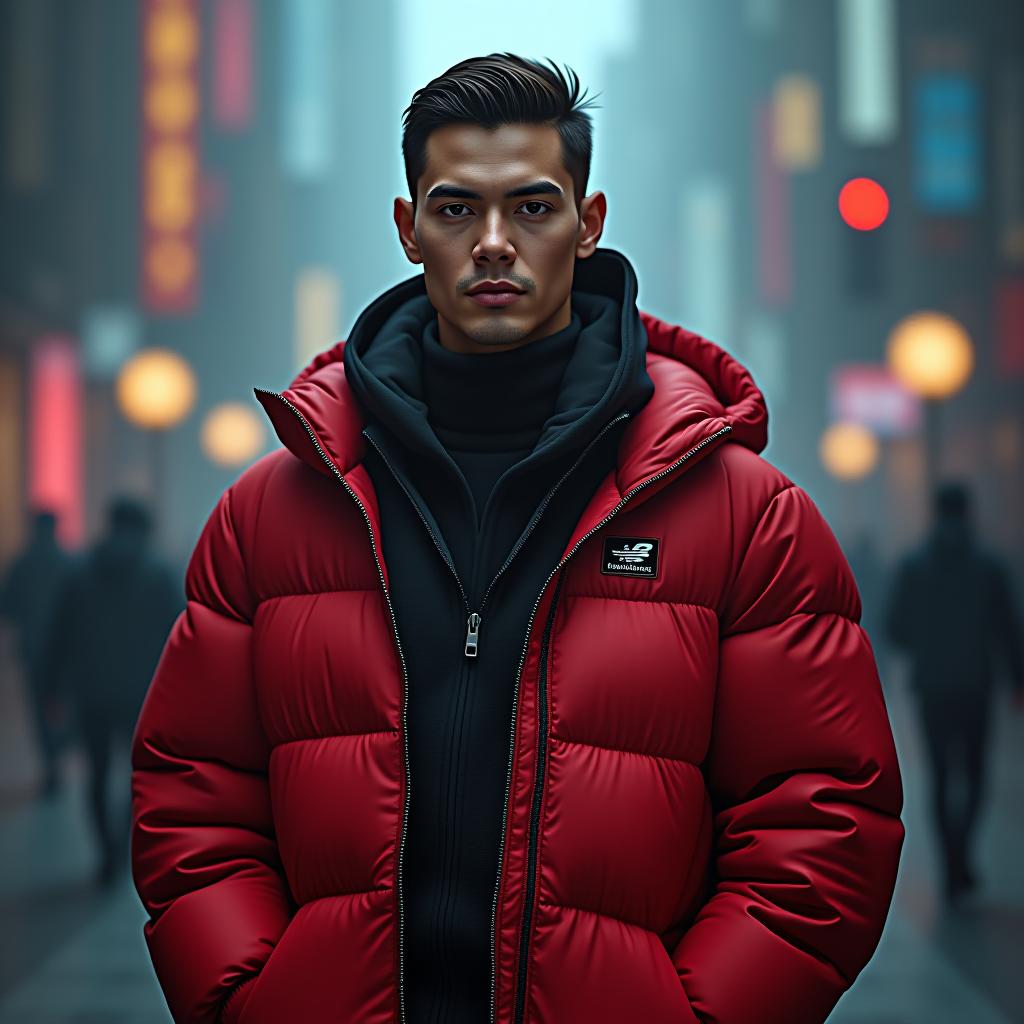  design a red jacket hyperrealistic, full body, detailed clothing, highly detailed, cinematic lighting, stunningly beautiful, intricate, sharp focus, f/1. 8, 85mm, (centered image composition), (professionally color graded), ((bright soft diffused light)), volumetric fog, trending on instagram, trending on tumblr, HDR 4K, 8K