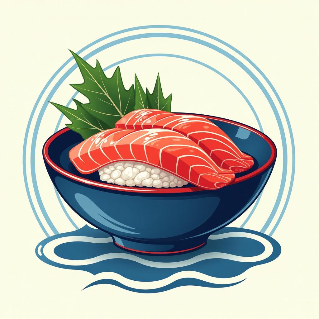  japanese style logo of a sushi restaurant, a sashimi bowl with blue waves