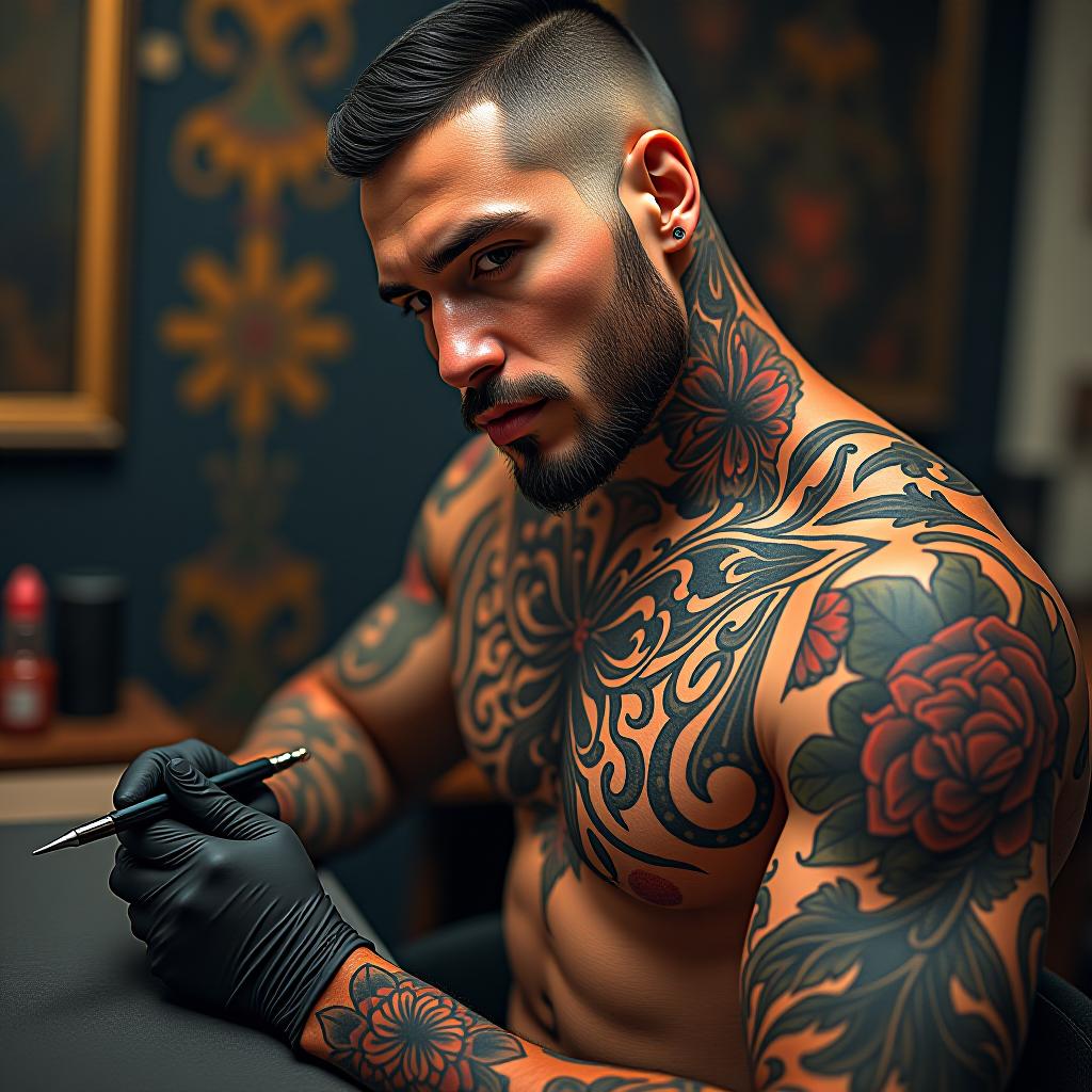  picaso a male tattoo artist who looks like handrich matthee , (logo:1.15), hq, hightly detailed, 4k