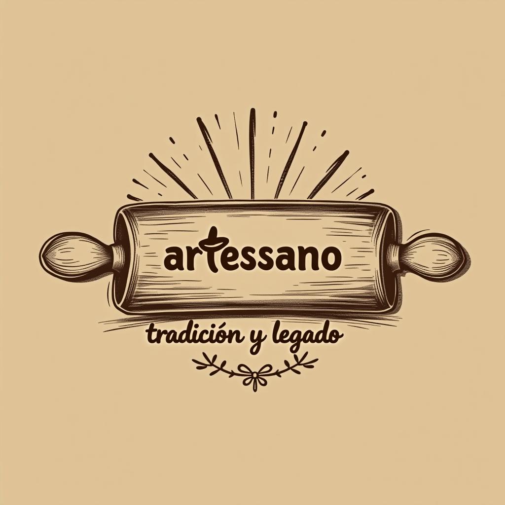  design a logo, in a pencil style. “artessano” simple and elegant design artistic style light and brown tones use a rolling pin image , with the text 'tradición y legado'.