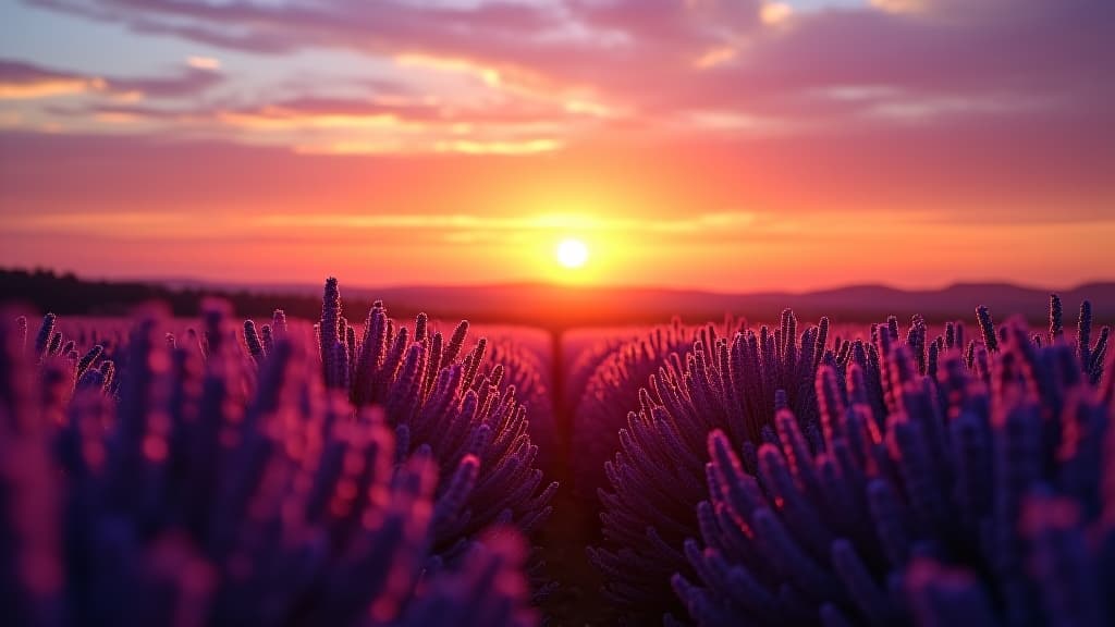  enigmatic golden in vibrant lavender field at twilight