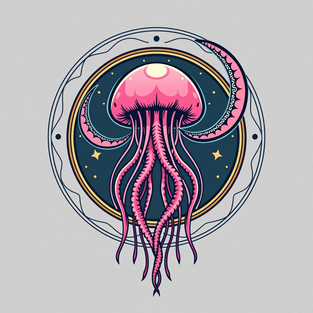  design a logo, immortal jellyfish and crescent moon pink