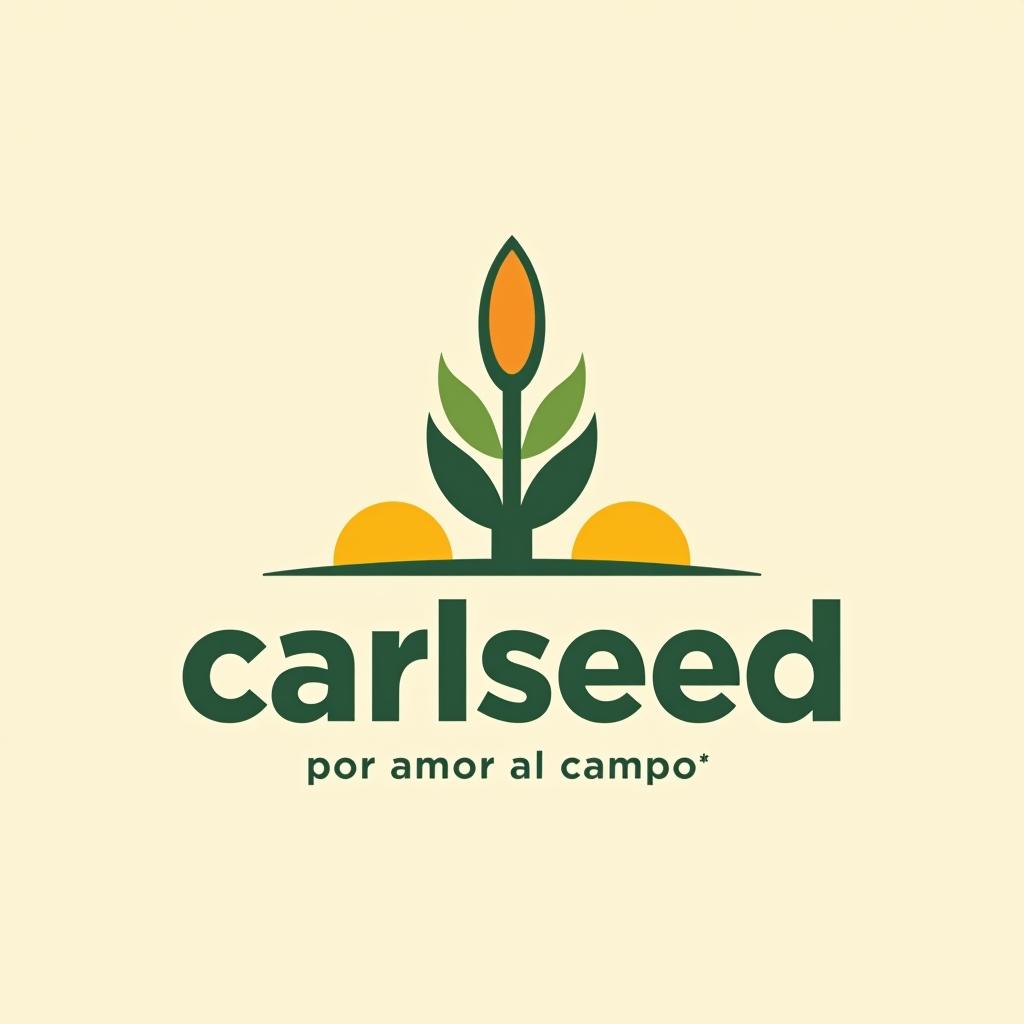  design a logo, in a minimalism style. logotipo de nombre “carlseed” con una planta de maíz. con eslogan “ por amor al campo” en colores verdes y naranjas , with the text 'carlseed'.