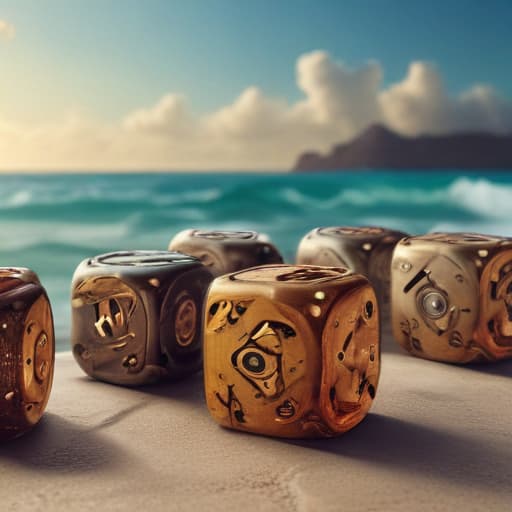 Dice in Steampunk style with Oceans background