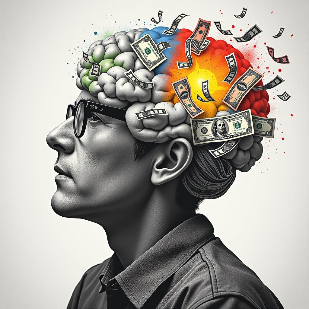  a thinking brain that contemplates how to handle the objection of high prices in sales; the image is black and white, while the brain itself is somewhat colorful.