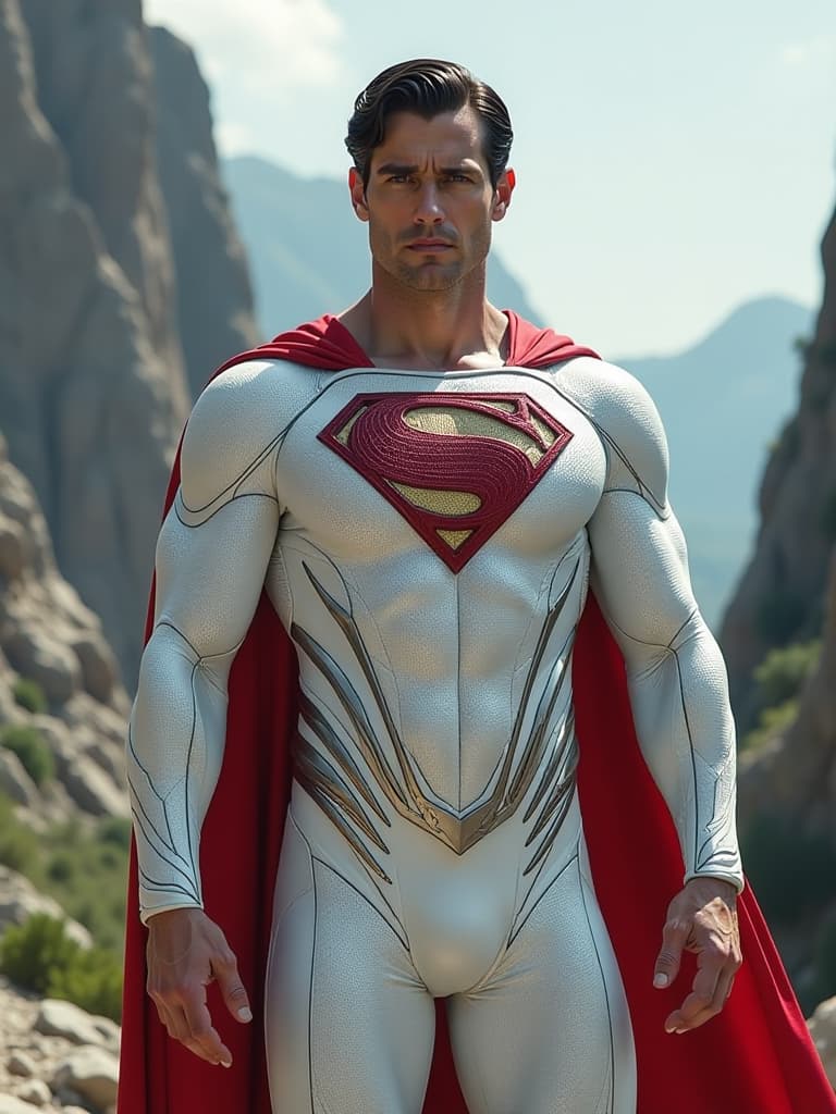  white and silver superman in a futuristic colony