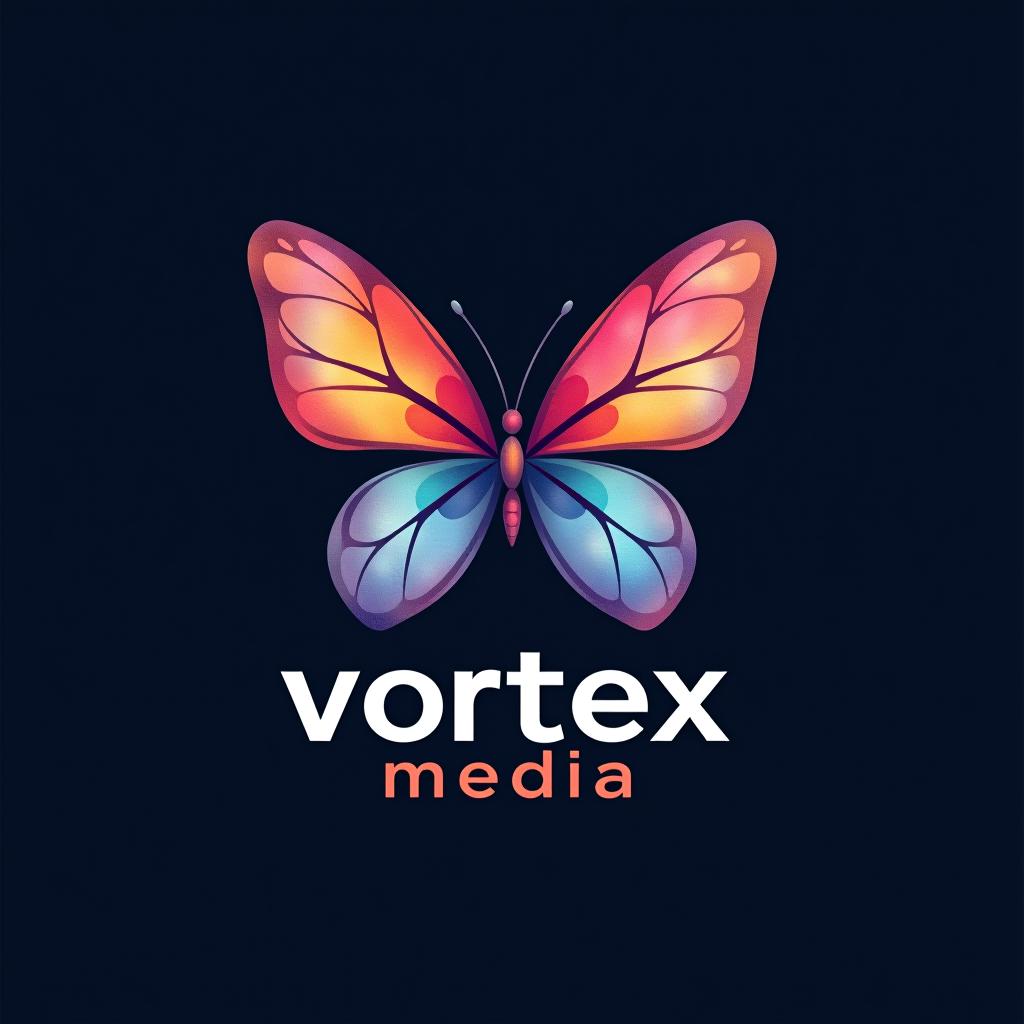  design a logo, watercolor style, logo of a butterfly, beautiful colors, with the text 'vortex media'.