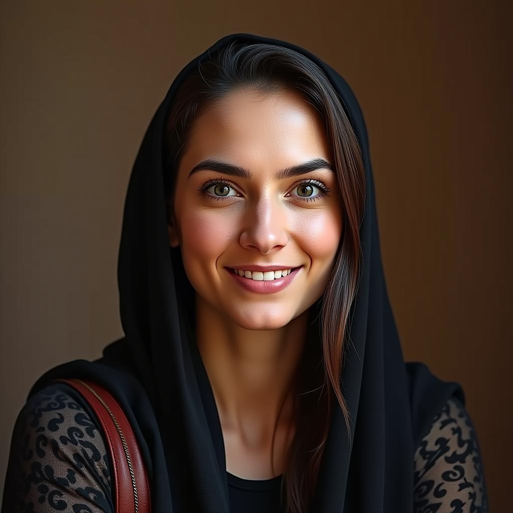  create a professional work headshot of a jewish moroccan . age 34 with no makeup. , female, spanish, , , masterpiece, best quality