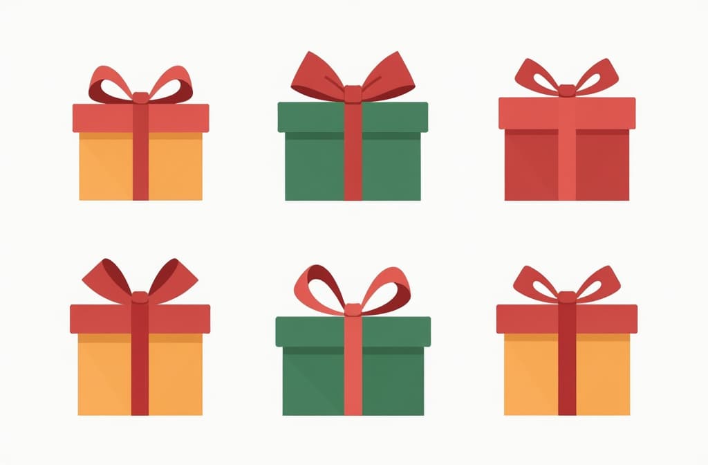  flat illustration, flaticon, (illustration:1.15), set of simple gift box icons for christmas gift shop on white background , [cory loftis, strobist, pascal campion :: 0.2]